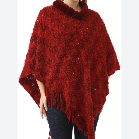 Nwts Sapphire Elegant Red Women's Sweater Poncho - Picture 1 of 3